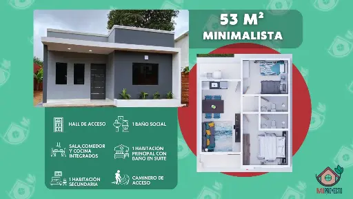 CASA FACHADA MINIMALISTA 53 M2